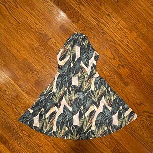 OUGES Halter Neck Palm Print Dress - Size Medium